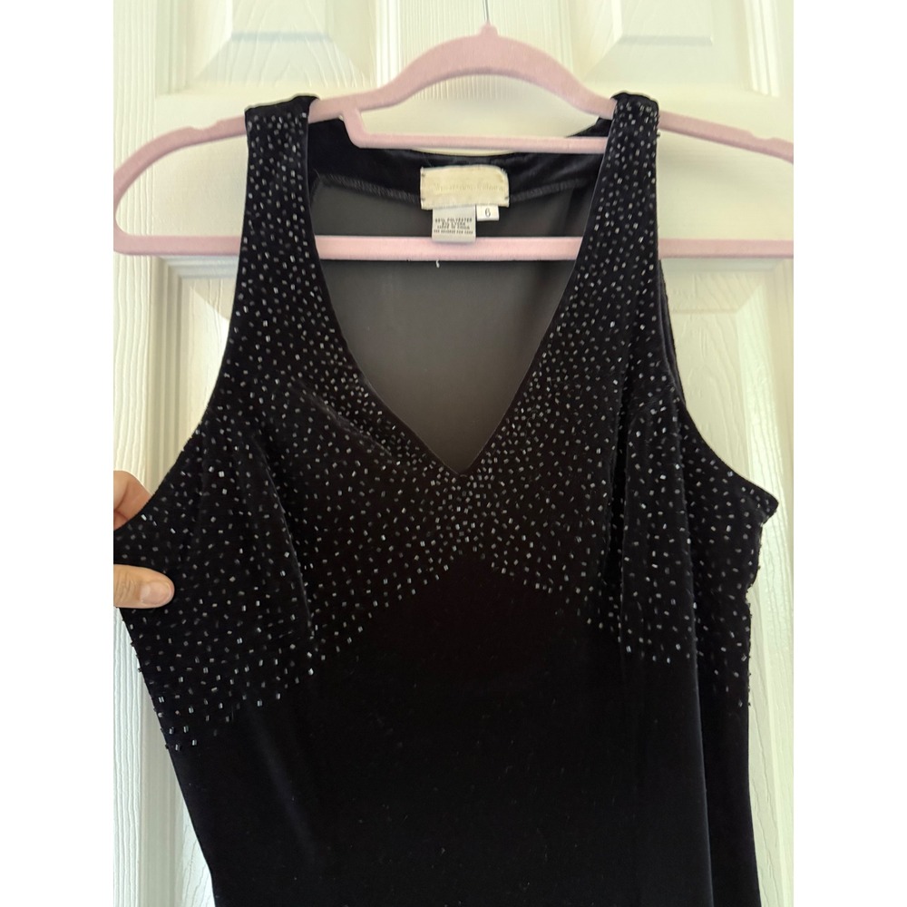 Vintage Cassandra‎ Stone Black Velvet Rhinestone Gown V-Neck Formal Dress 6 - Picture 3 of 11
